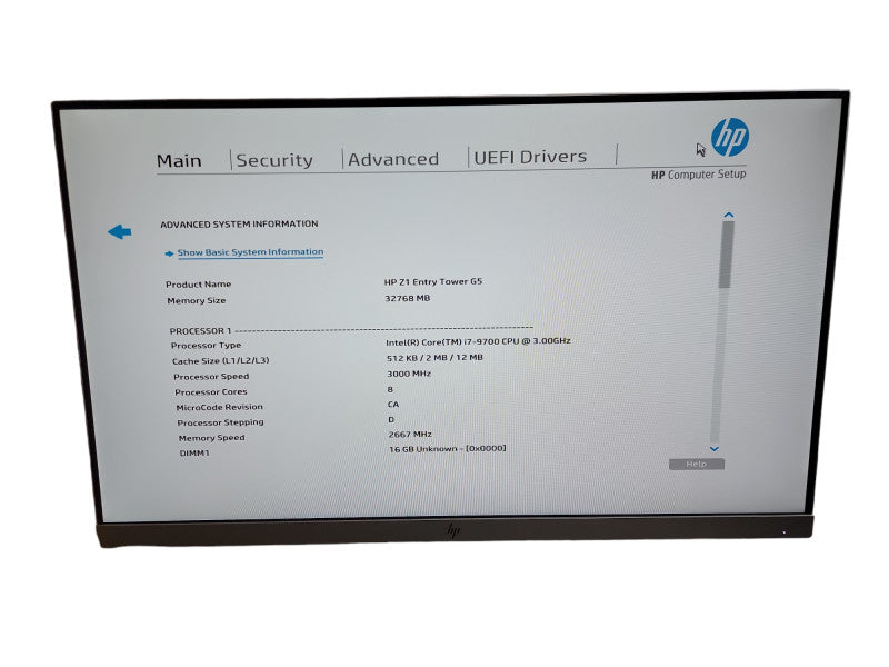 HP Z1 Entry Tower G5 8-Core i7 - 9700 CPU @ 3.00GHz 32GB DDR4 Ram θ