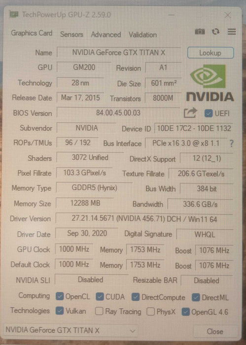 NVIDIA GeForce GTX TITAN X | 12GB GDDR5 Graphics Card | 1xDVI 1x HDMI 3xDP