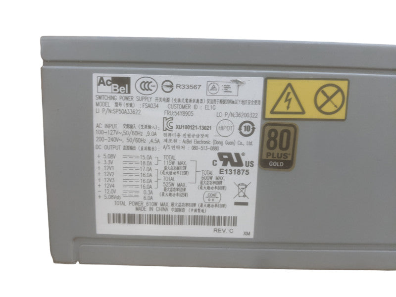 AcBel FSA034 | 610W Switching Power Supply Unit | 80+ GOLD