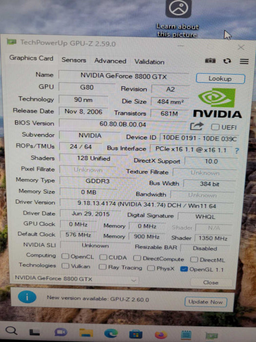 NVIDIA GeForce 8800 GTX 768MB PCIE %