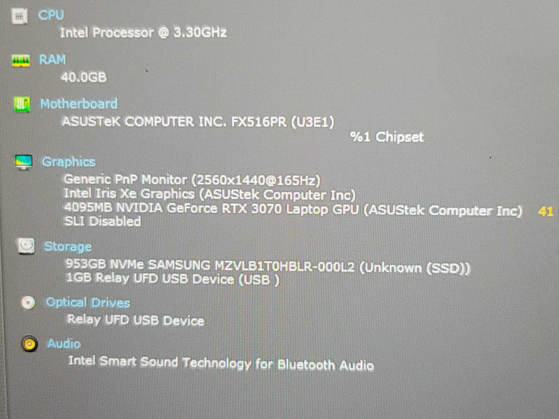 ASUS Tuf516P | i7-11370H| 40GB DDR4| RTX 3070| 1TB NVMe β Lap200