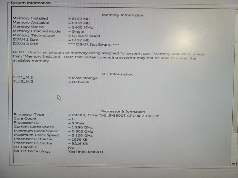 Dell OptiPlex 5060 USFF i5 - 8500T CPU @ 2.10Ghz 8GB DDR4 Ram 256GB NVMe !
