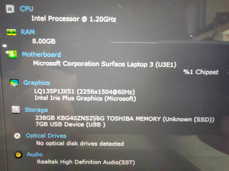 MS Surface Laptop 3 1867 | 4-Core i5-1035G7 @1.2GHz 8GB RAM 256GB SSD - READ  Lap200