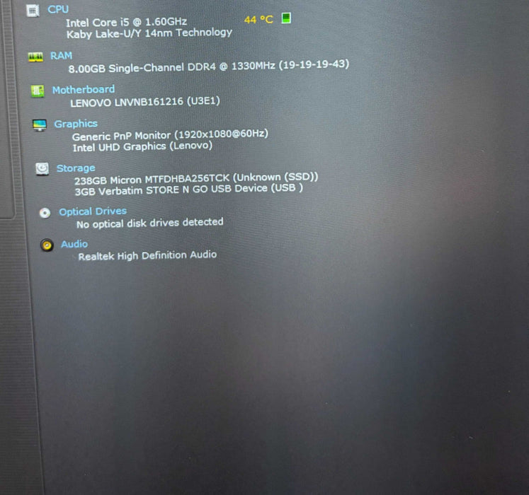 Lenovo ThinkBook 15-IML Intel Core i5-10210U@1.6GHz 8GB RAM 256GB SSD  Lap200