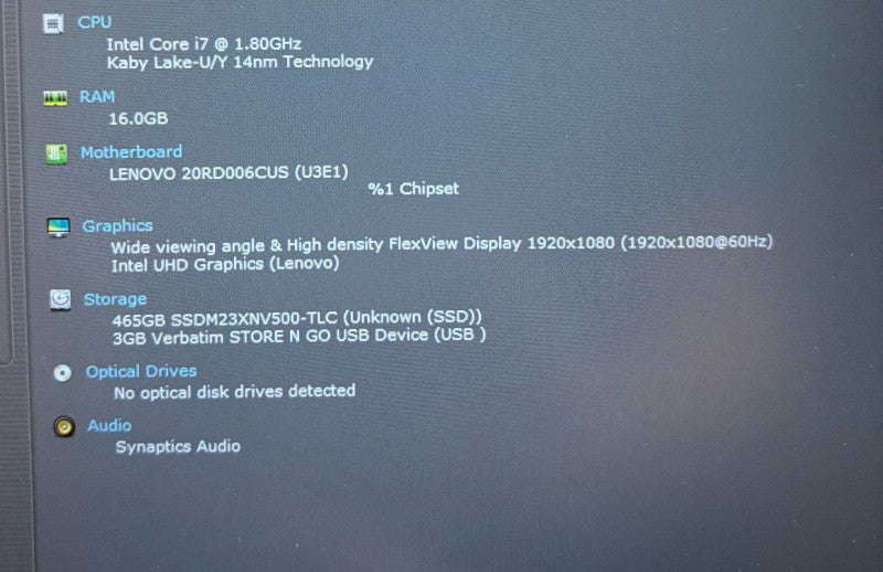 Lenovo ThinkPad E15 Intel Core i7-10510U@1.8GHz 16GB RAM 500GB SSD READ!  Lap200