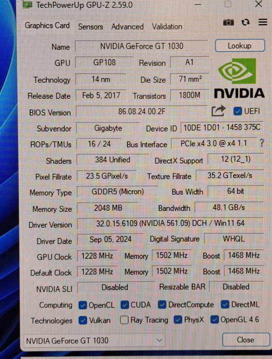 Gigabyte GeForce GT 1030 | 2GB GDDR5 Graphics Card | HDMI, DVI