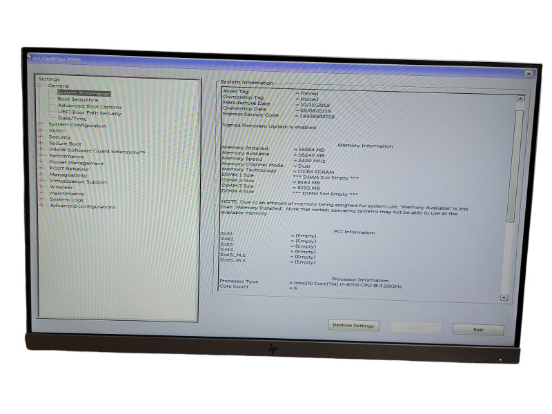 Dell Optiplex 7060 MT Desktop i7 - 8700 CPU @ 3.20GHz 16GB DDR4 Ram Qθ