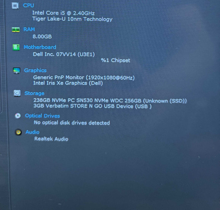 Dell Latitude 5320 TOUCH Intel Core i5-1135G7@2.4GHz 8GB RAM 256GB SSD  Lap200