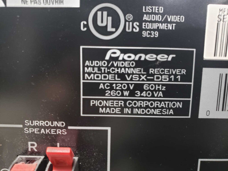 Pioneer VSX D511 5.1 Channel 100 Watt Receiver