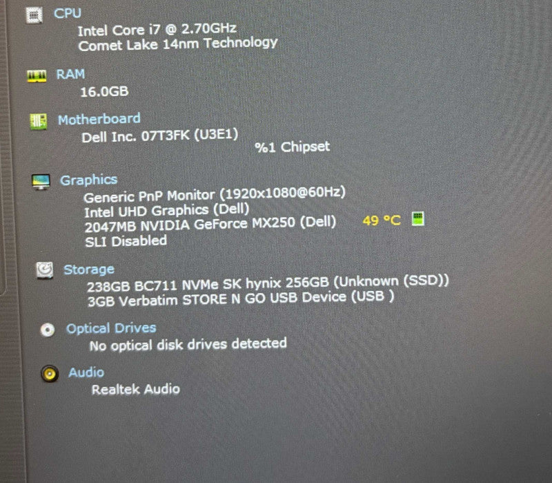 Dell latitude 5411 Intel Core i7-10850H@2.7 GeForce MX250 2GB GPU 16GB 256SSD  Lap200