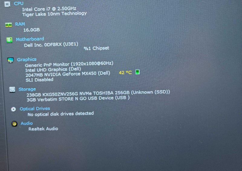 Dell Latitude 5421 i7-11850H GeForce MX450 16GB 256SSD No Power Adapter READ!  Lap200
