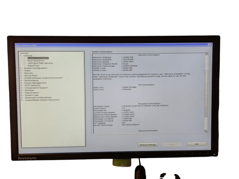 DELL OptiPlex 3080 Intel Core i3-10100T @ 3.00Ghz 16GB RAM & 256GB NVMe  -