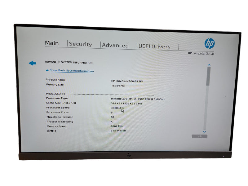 HP EliteDesk 800 G5 SFF i5 - 9500 CPU @ 3.00GHz 16GB DDR4 Ram  Qθ