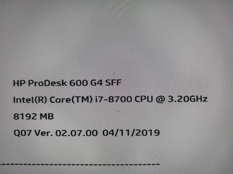 HP Prodesk 600 G4 SFF i7-8700 3.2GHz 8GB DDR4 No HDD
