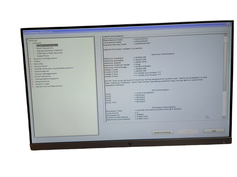 Dell Precision 3630 Tower Intel Xeon E - 2274G CPU @ 4.00GHz  32GB DDR4 Ram θ