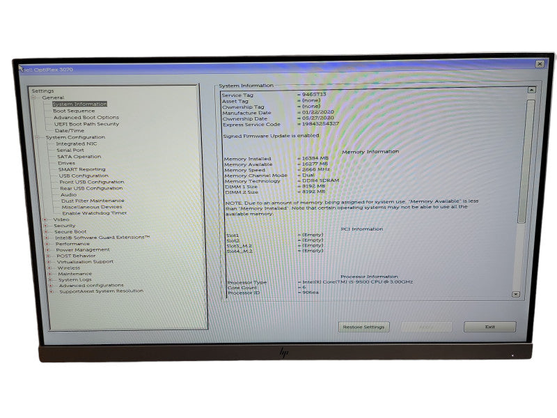 Dell Optiplex 3070 SFF Intel i5 - 9500 CPU @ 3.00GHz 16GB DDR4 Ram θ