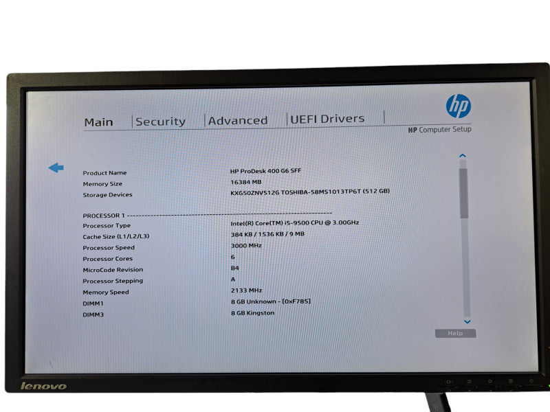 HP ProDesk 400 G6 SFF | i5-9500 @3.0GHz 6C, 16GB DDR4, 512GB NVMe