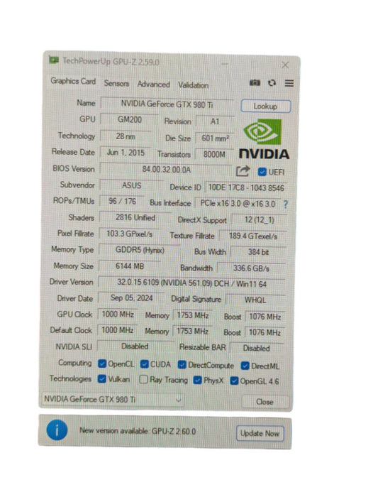 NVIDIA GTX 980 Ti 6GB Graphics Card Please READ  -