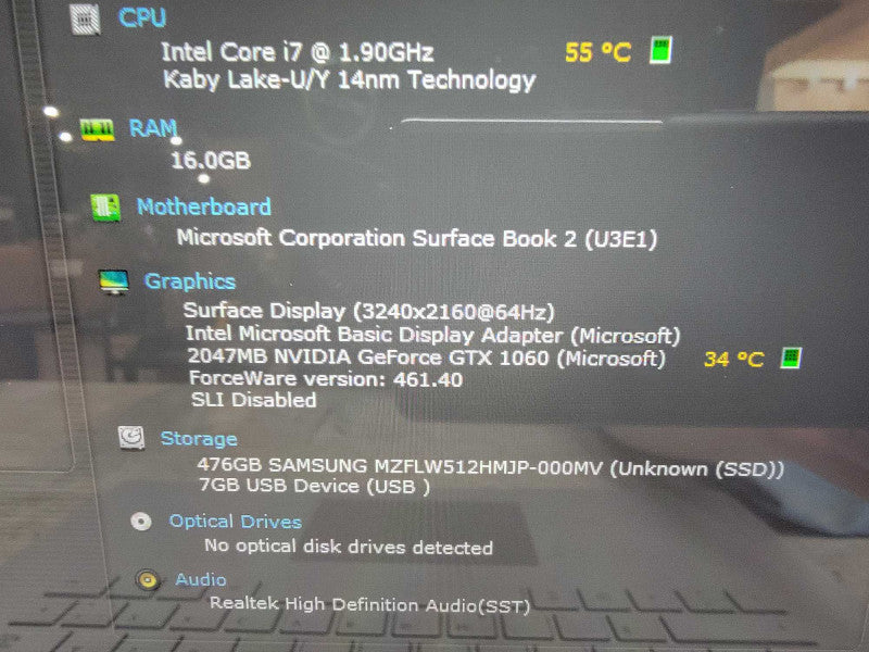 MS Surface Book 2 1793 | i7-8650U @1.9GHz 16GB RAM | 512GB SSD GTX1060 - READ  Lap200
