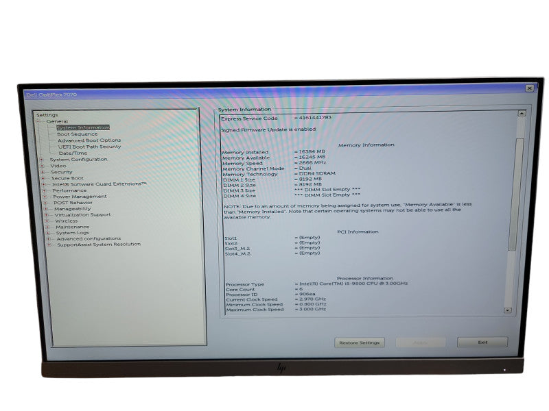 DELL Optiplex 7070 SFF - Intel Core i5 - 9500 CPU @ 3.00GHz 16GB DDR4 Ram θ