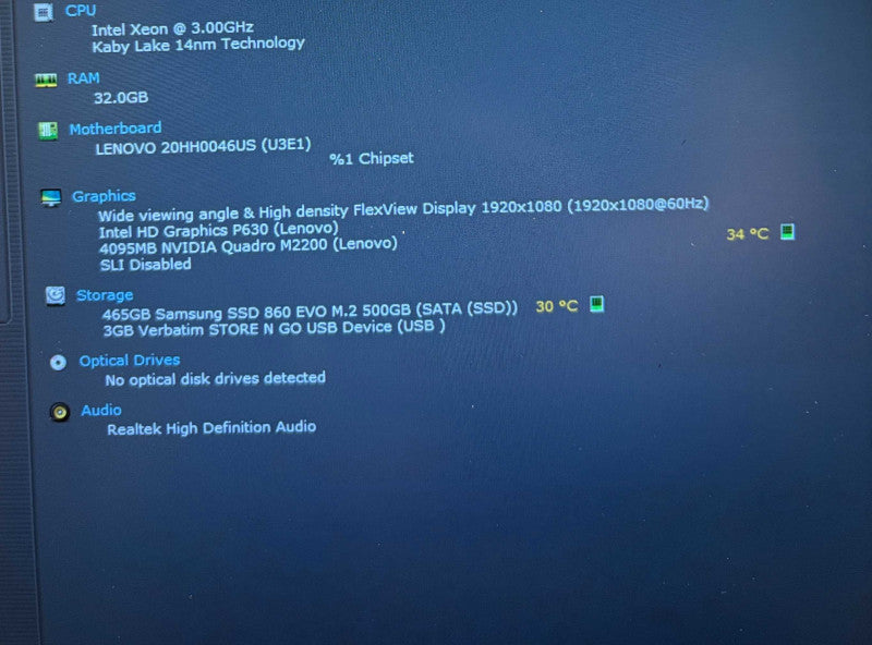 Lenovo ThinkPad P51 Xeon E3-1505M v6@3GHz QUADRO M2200 4GB GPU 32GB 500SSD.  Lap200