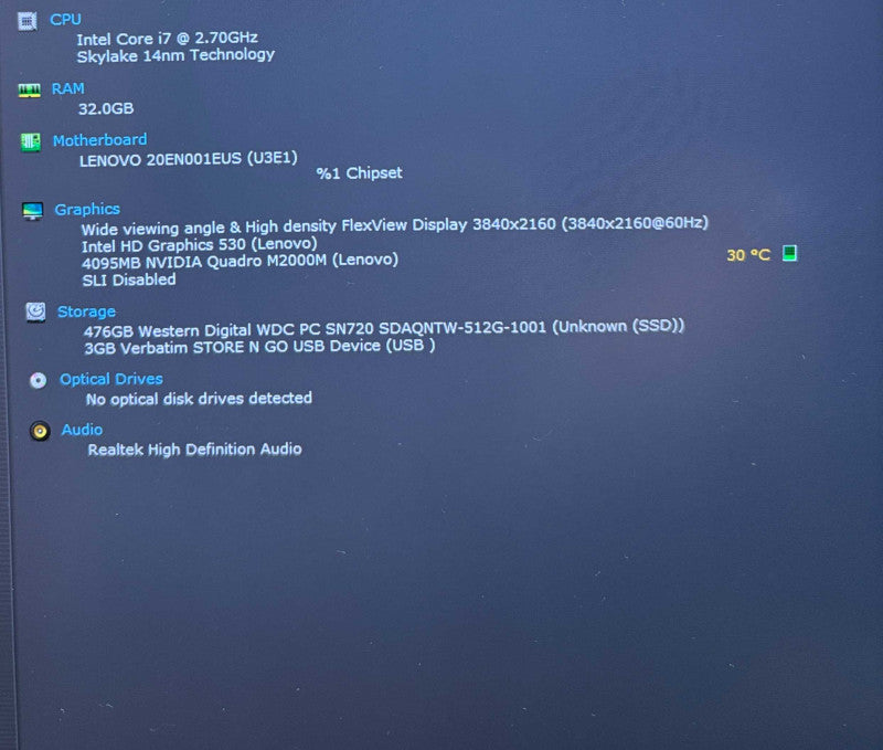 Lenovo ThinkPad P50 4K i7-6820HQ@2.7GHz QUADRO M2000M 4GB GPU 32GB RAM 512SSD  Lap200