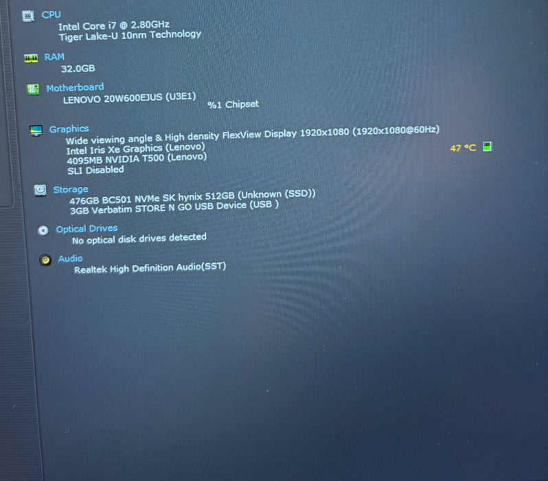 Lenovo ThinkPad P15 Gen 2 TOUCH i7-1165G7 QUADRO T500 4GB GPU 32GB RAM 512SSD  Lap200