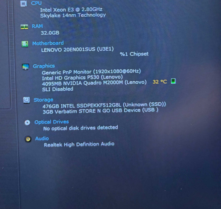 Lenovo ThinkPad P50 Xeon E3-1505M v5@2.8GHz QUADRO M2000M 4GB GPU 32GB 512SSD  Lap200