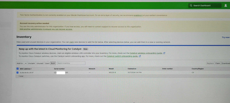 Unclaimed | Cisco Meraki MS220-8-HW | 8 Port Cloud Managed Switch _