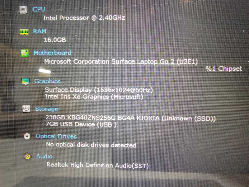 MS Surface Laptop Go 2 2013 | i5-1135G7 @2.4GHz 16GB RAM 256GB SSD - READ  Lap200