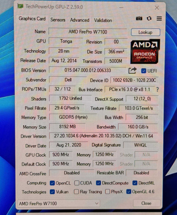 AMD FirePro W7100 8GB GDDR5 Workstation Graphics Card | 4x DisplayPort