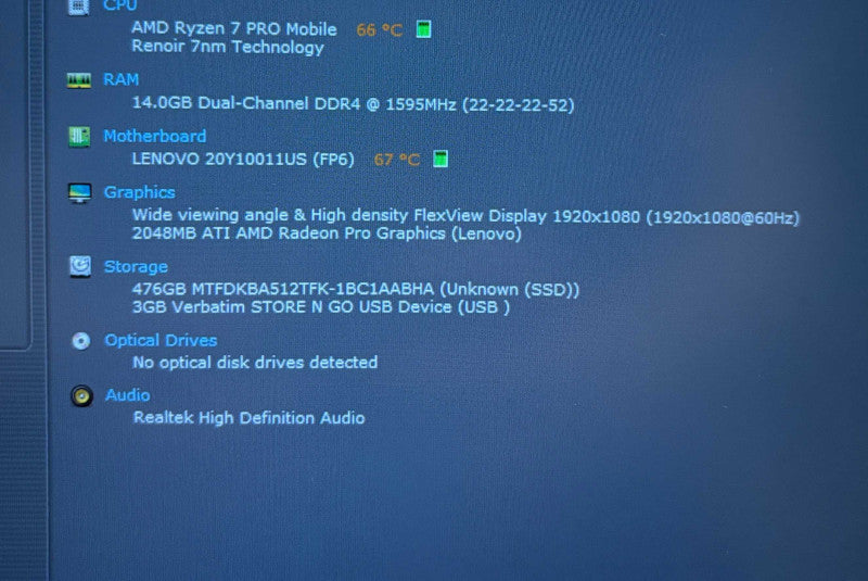 Lenovo ThinkPad P14s AMD Ryzen 7 PRO 4750U@1.7GHz Radeon PRO 16GB RAM 512SSD