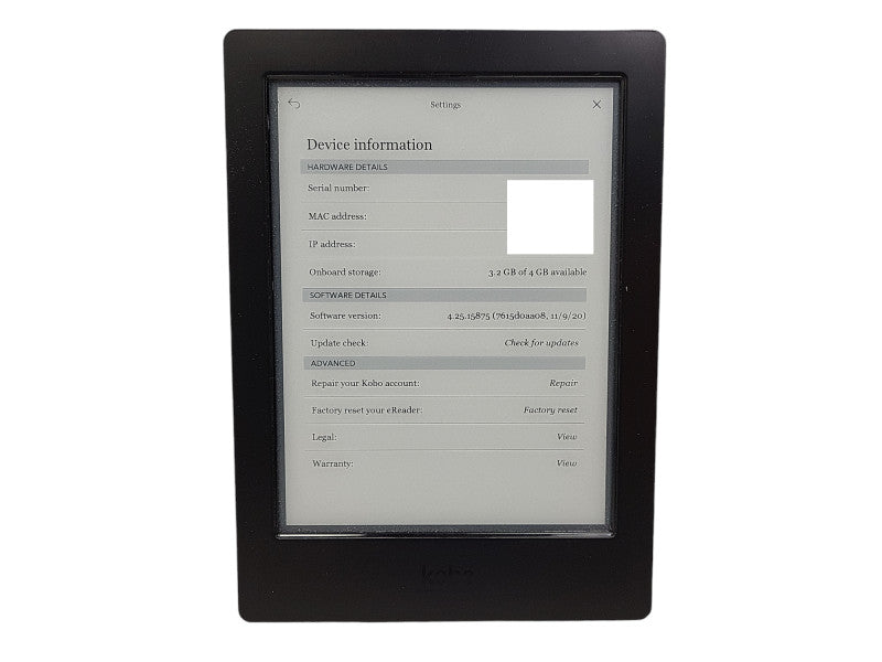 Kobo Aura H20 N250 eReader Wi-Fi 6.8" 4GB  $