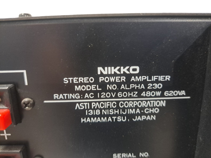 Vintage Nikko Alpha 230 DC Stereo Power Amplifier