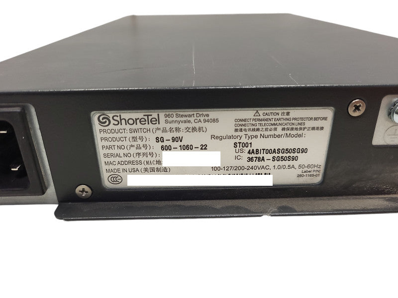 SHORETEL SHOREGEAR 90V SG-90V VOICE SWITCH 600-1060-21 $