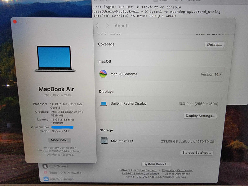 MacBook Air Retina 13" 2018 | i5-8210Y @1.6GHz | 16GB RAM | 250GB SSD - READ