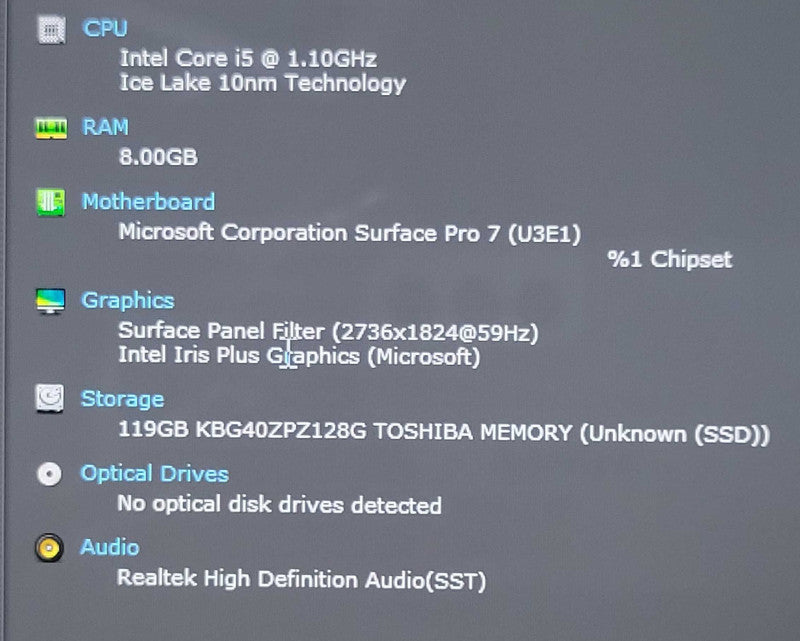 Surface Pro 7 12.3” 1866, Core i5-1035G4 1.10Ghz 8GB RAM 128GB SSD _ Lap200