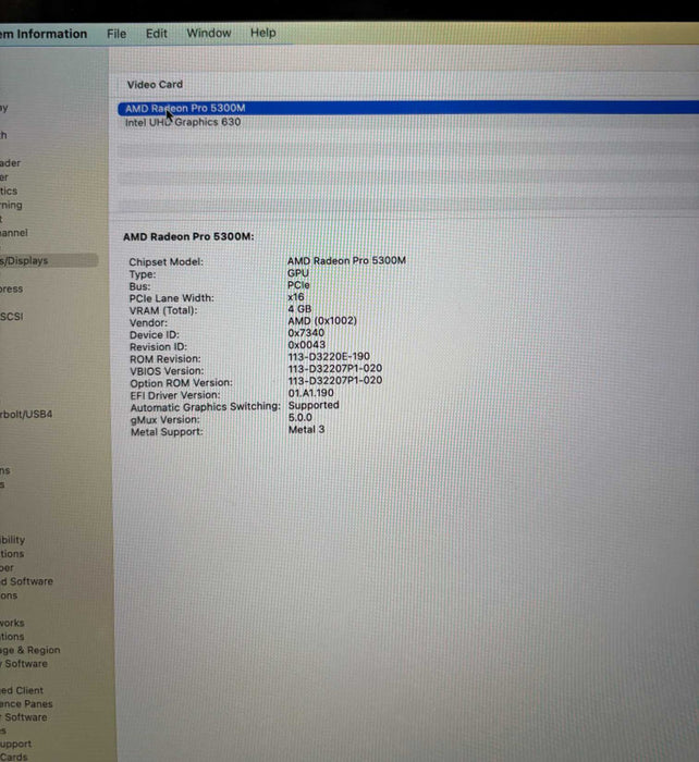 Apple MacBook Pro 16" 2019 i7-9750H Radeon Pro 5300M 4GB 16GB RAM 512SSD READ