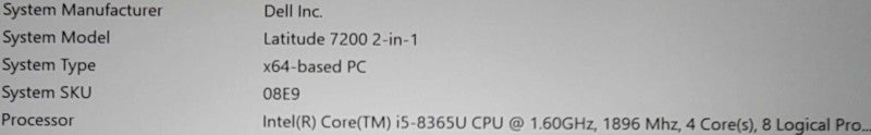 Dell Latitude 7200 2-in-1 Touch i5-8365U 8GB RAM 256GB SSD No Power Adapter _ Lap200
