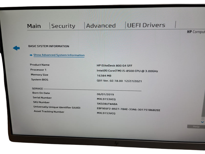HP EliteDesk 800 G4 SFF Intel Core i5 - 8500 CPU @ 3.00GHz 16GB  DDR4 Ram Qθ
