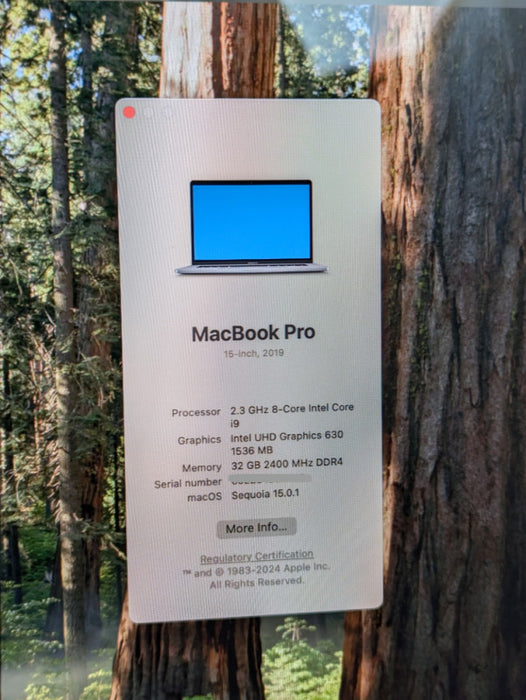 Apple MacBook Pro 2019 15-inch 2019 Intel Core i9-9880H @ 2.30Ghz 32GB RAM RE - Lap200