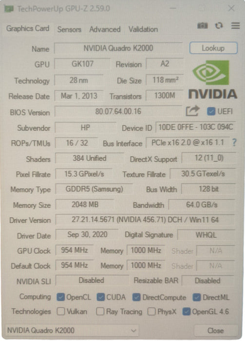 NVIDIA Quadro K2000 | 2GB GDDR5 Graphics Card | 1xDVI 2xDP