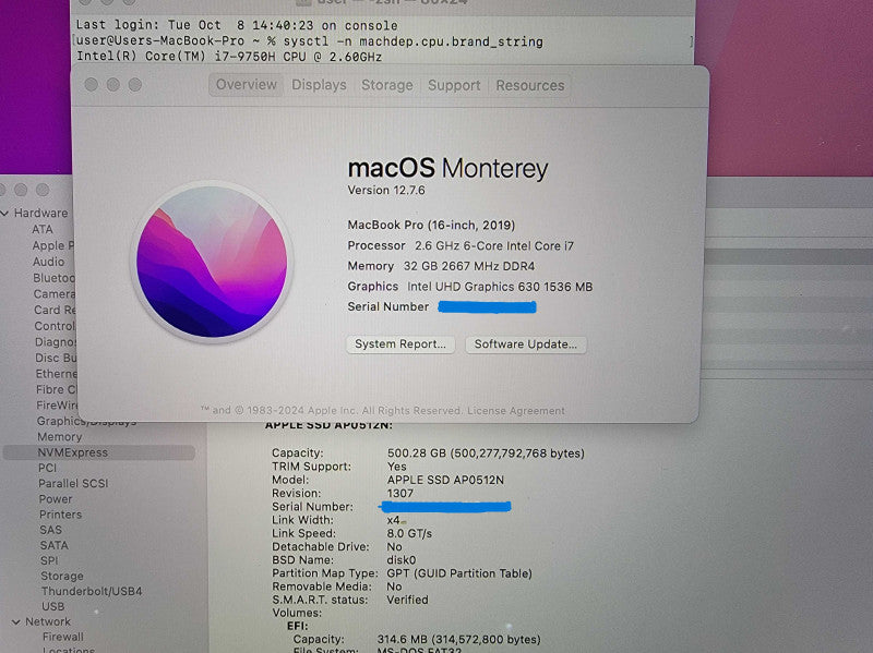 MacBook Pro 2019 16" 6-Core i7-9750H @2.6GHz 32GB DDR4 500GB SSD RADEON -READ
