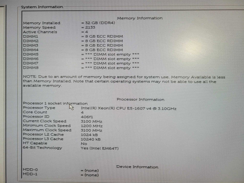 Dell Precision T5810 | Xeon E5-1607 v4 @ 3.10GHz 4C, 32GB DDR4, No HDD's/GPU !