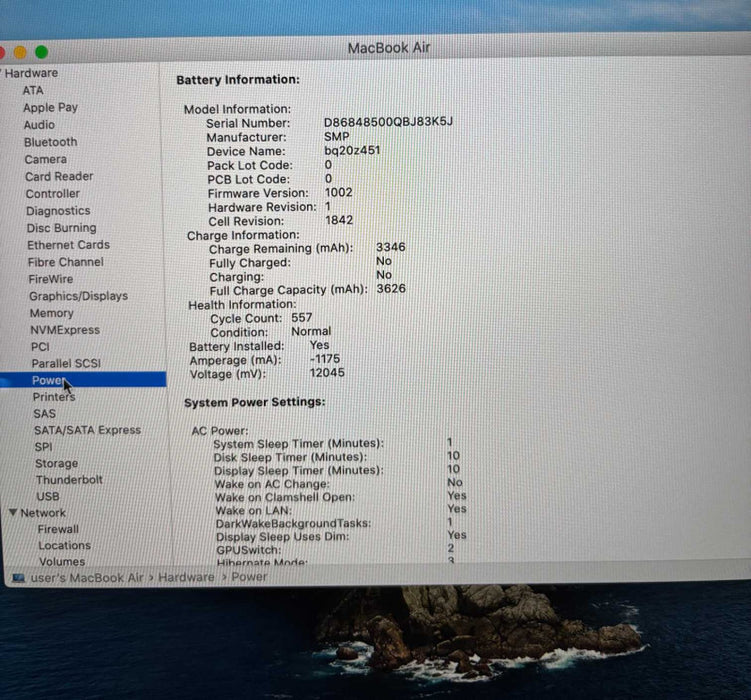 Apple MacBook Air 13" Retina 2018 i5-8210Y@1.6GHz 8GB 256SSD No Power Adapter