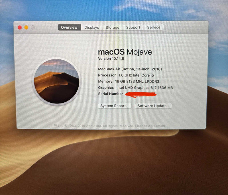 Apple MacBook Air 13" Retina 2018 i5-8210Y@1.6Gh 16GB 256SSD No Power Adapter