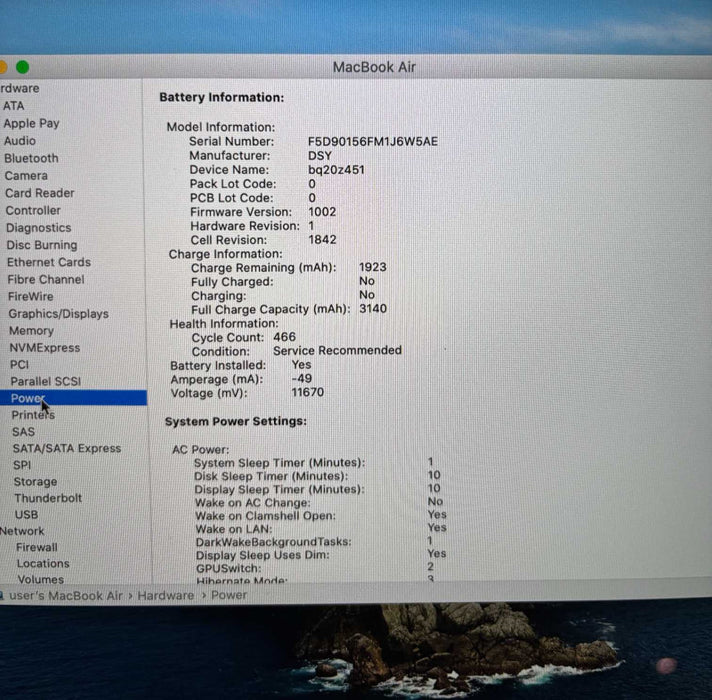 Apple MacBook Air 13" Retina 2018 i5-8210Y 16GB 256SSD Faulty Battery READ  Lap200