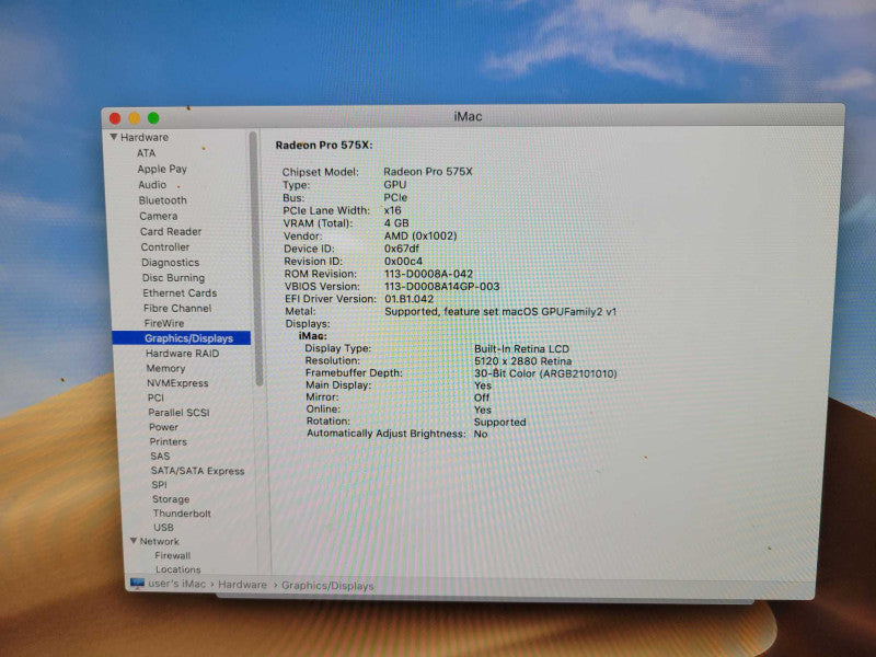 Apple iMac Retina 5K 2019 27" 6-Core i5-8600 @ 3.1GHz 128GB DDR4 1TB SSD Radeon PRO575X !