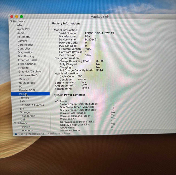 Apple MacBook Air 13" Retina 2018 i5-8210Y 16GB 256SSD No Power Adapter READ!