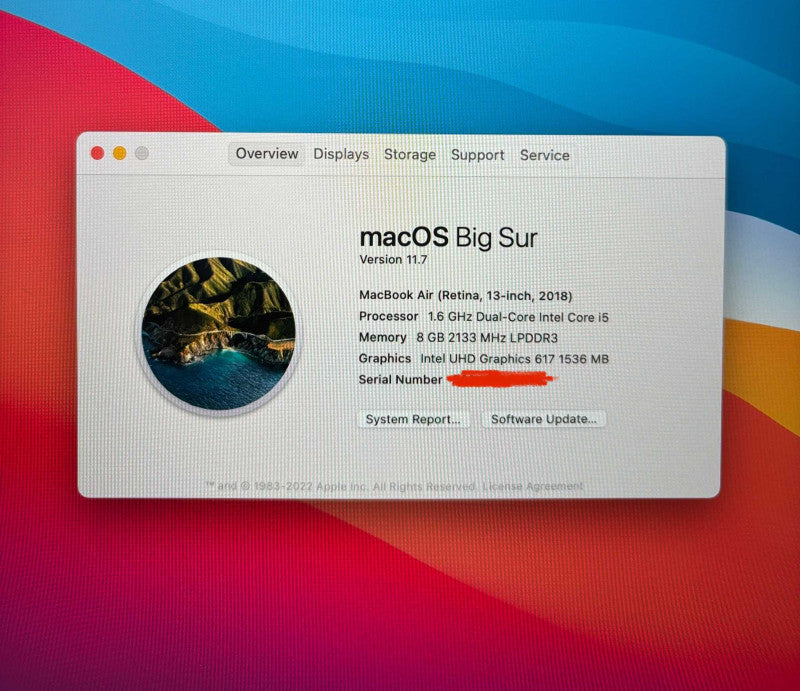 Apple MacBook Air 13" Retina 2018 i5-8210Y 8GB 256SSD No Power Adapter READ!